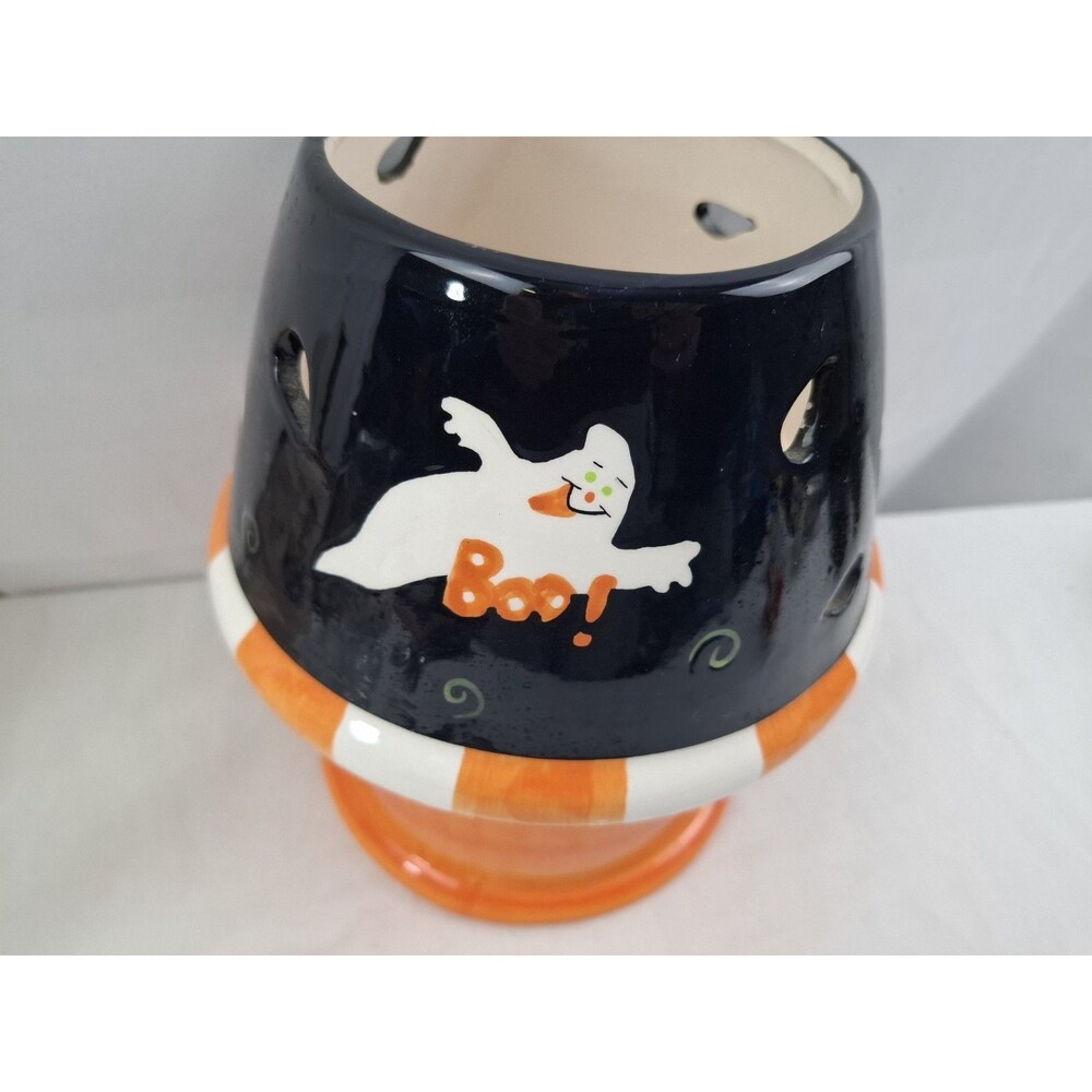 Ceramic Jack O Lantern Pumpkin Candle Holder With Shade Decor Halloween Luminary - Picture 8 of 11